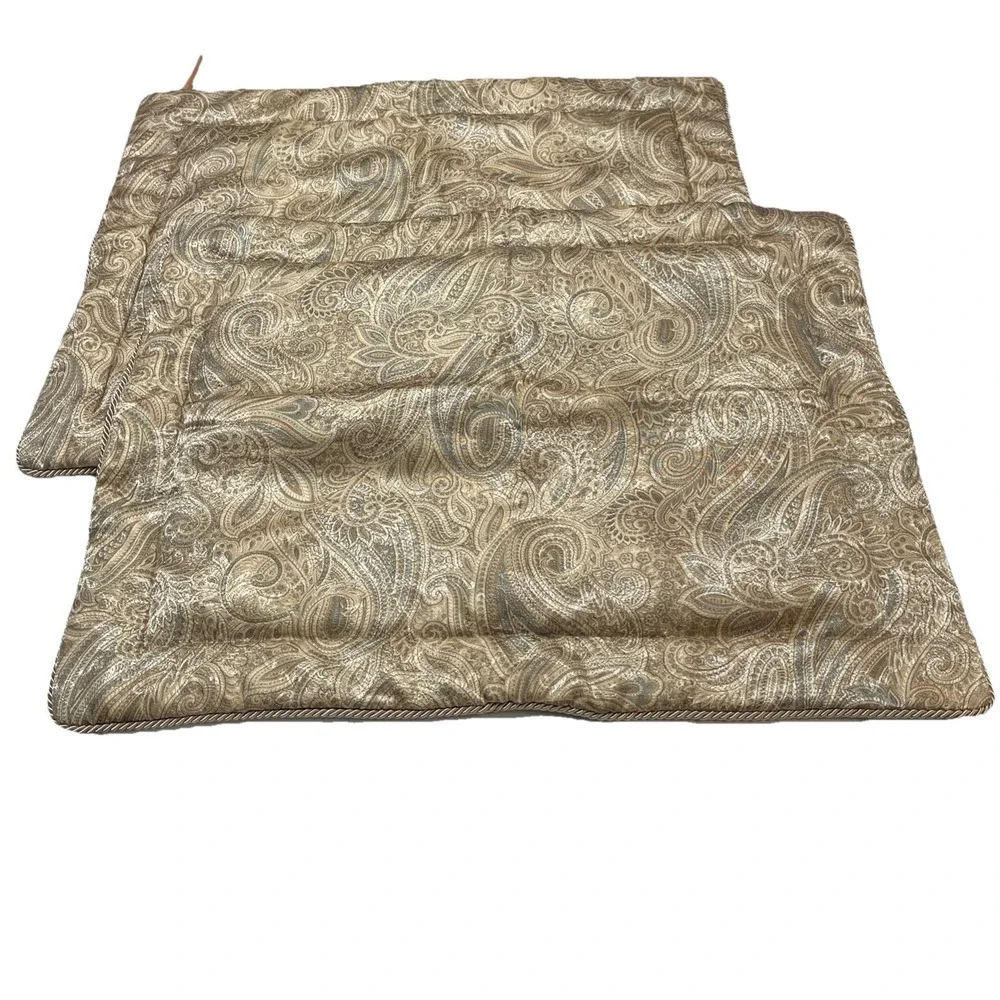 Croscill Standard Pillow Sham Set Gold Green Paisley Scroll Braided Trim Classic